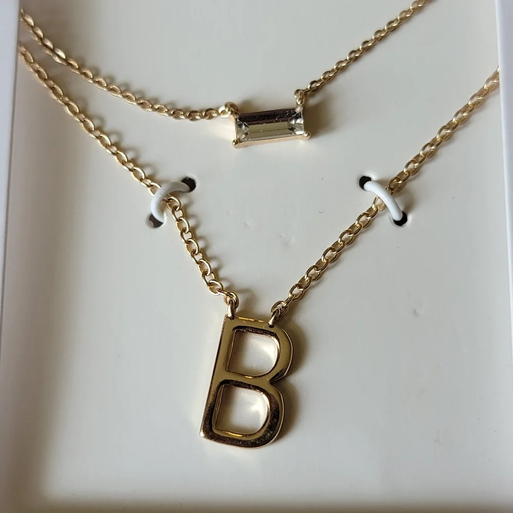 2-piece Necklace Set Gold Tone Initial Letter 